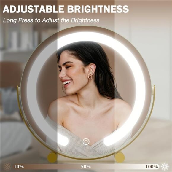 Gold Vanity Mirror, 12 Inch Makeup Mirror with Lights, Large Lighted Vanity - Picture 3 of 7